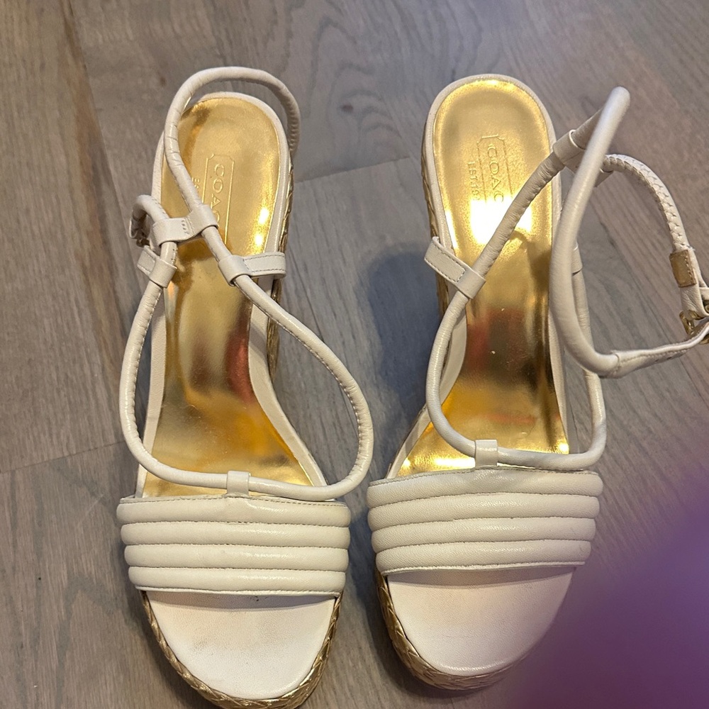 Coach White and Gold Strappy Heels